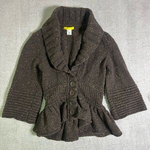 Catherine Malandrino Wool Tweed Peplum Cardigan Women’s M Brown Shawl Collar